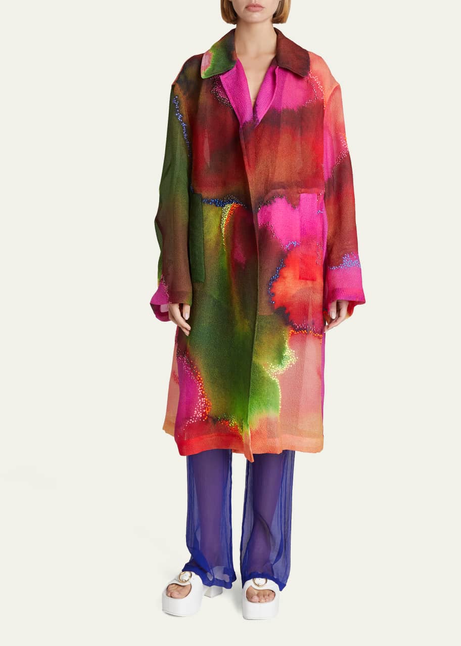 Image 1 of 1: Watercolor Stud-Embellished Jacquard Coat