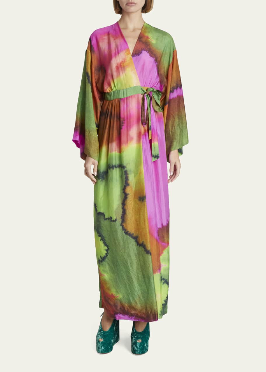 sachin and babi light blue dress Dries Van Noten Watercolor Silk Wrap Maxi Dress