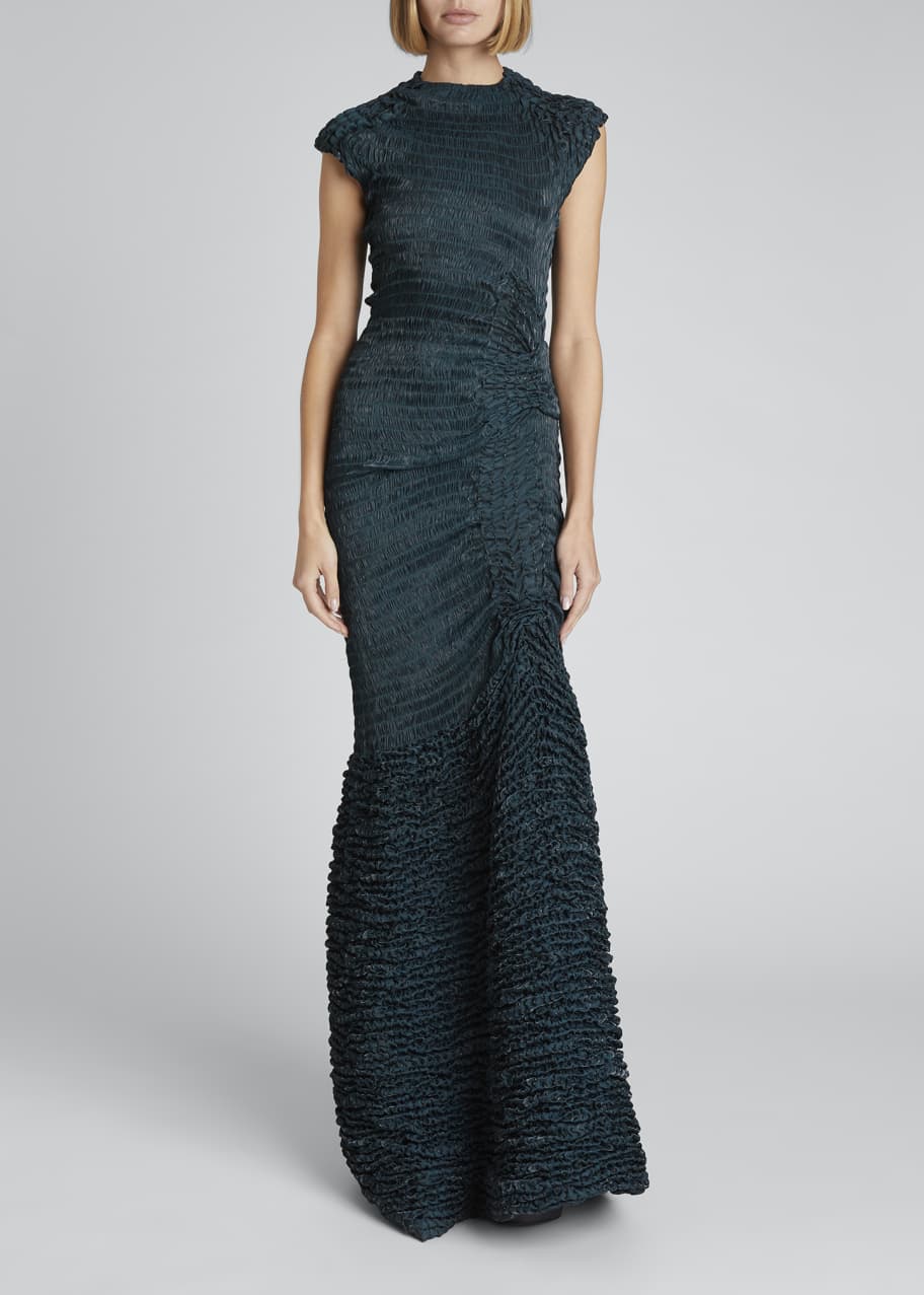Dries Van Noten Shirred Glossy Satin Mermaid Gown - Bergdorf Goodman