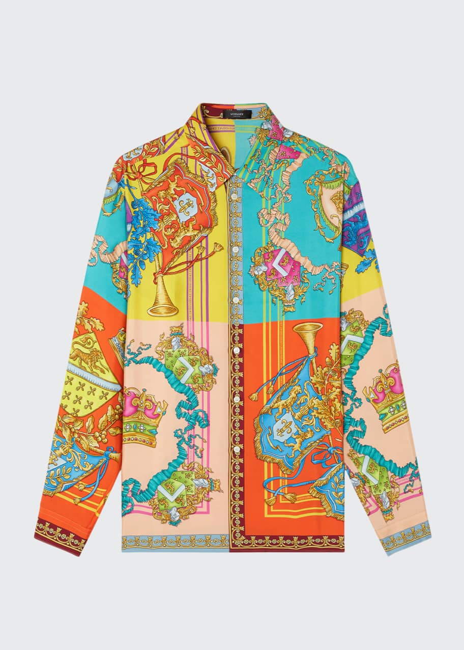 Versace Men's Colorblock Royalty Silk Sport Shirt - Bergdorf Goodman