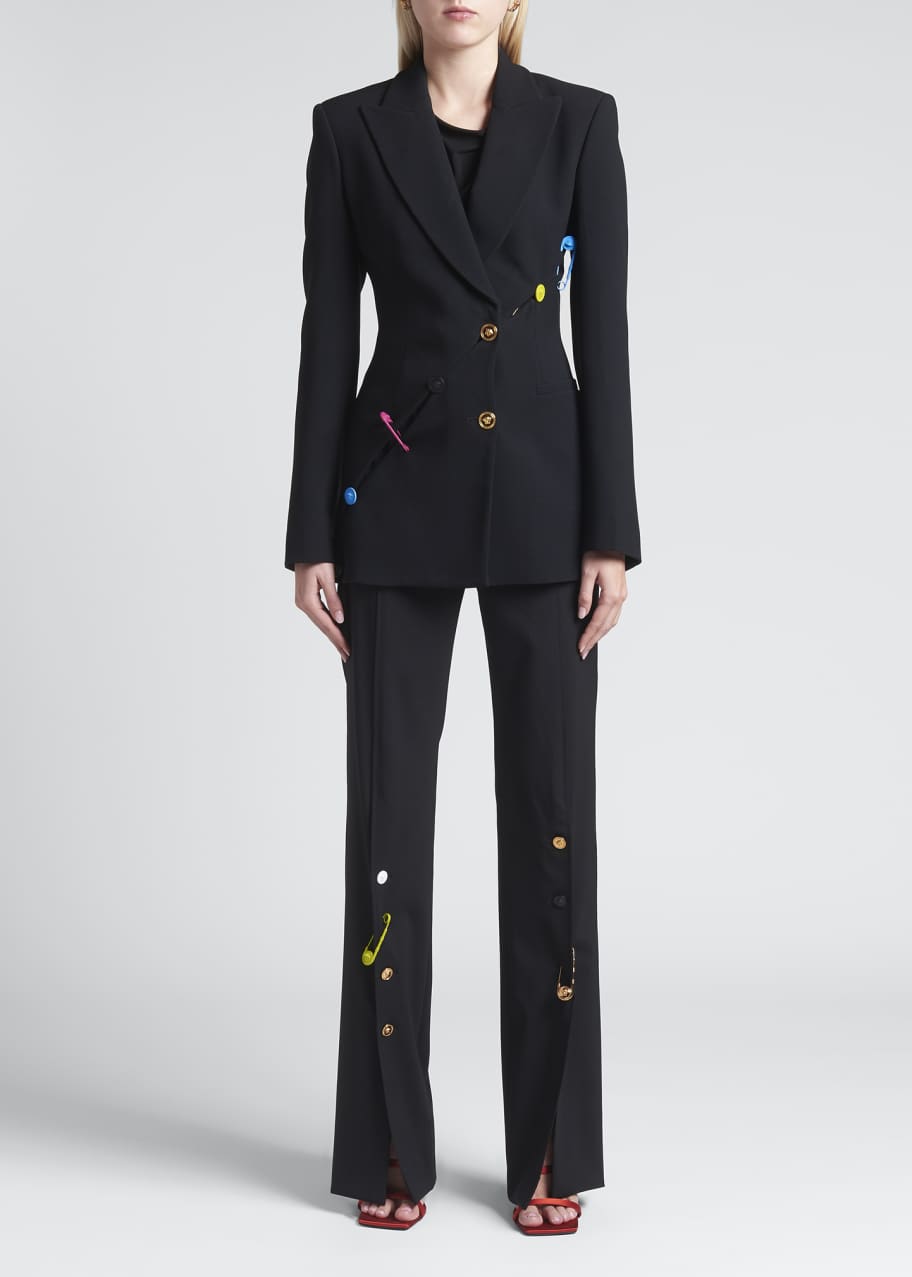 ジャケット VERSACE Acid green bouclAC blazer (10090981A06497 1GF10) Versace Safety-Pin Button Slash Blazer Jacket - Bergdorf Goodman