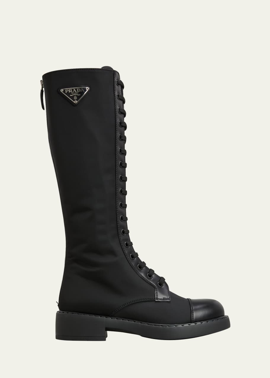 Prada Nylon Tall Lace-Up Combat Boots - Bergdorf Goodman