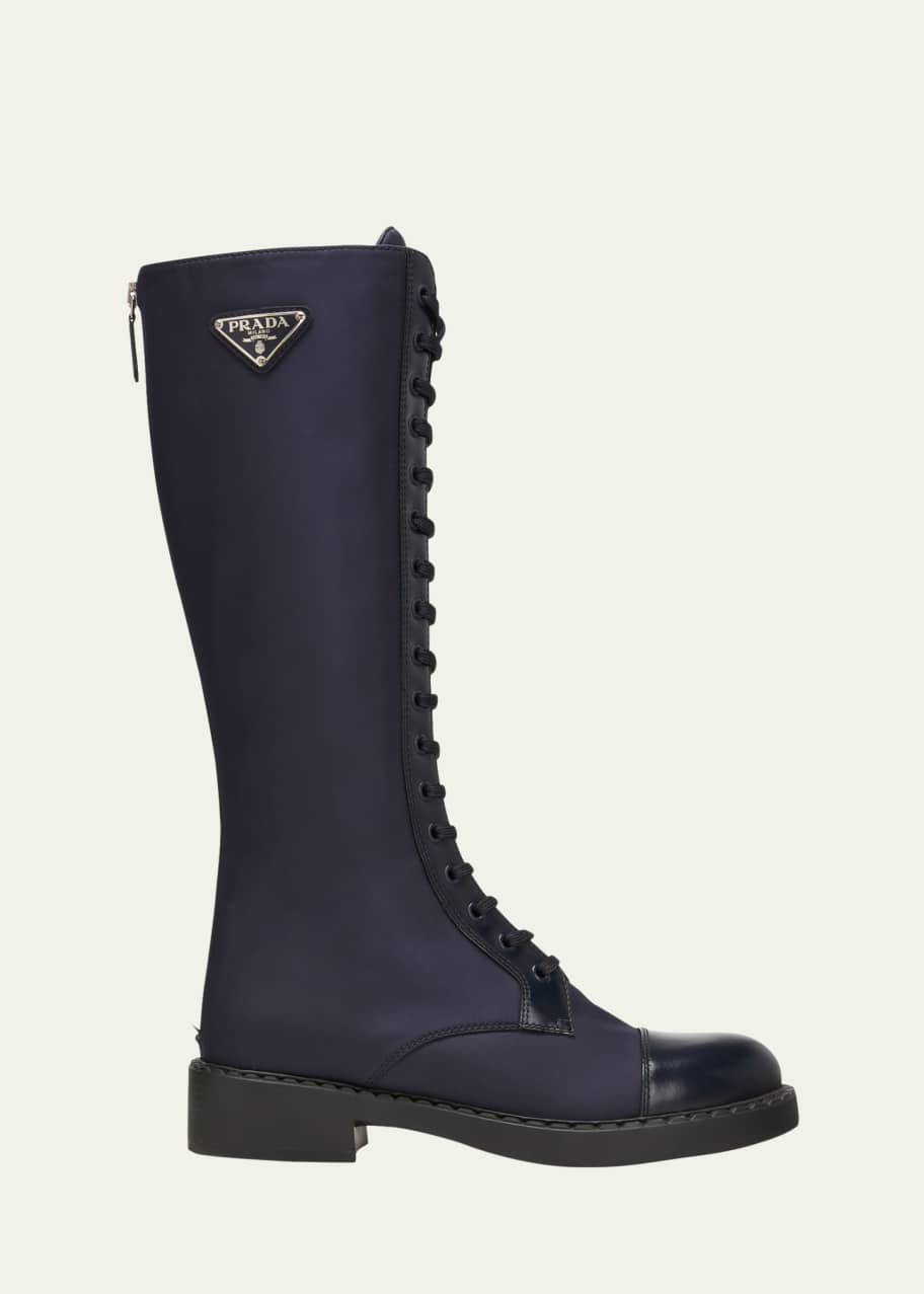 Nylon Tall Lace Up Combat Boots