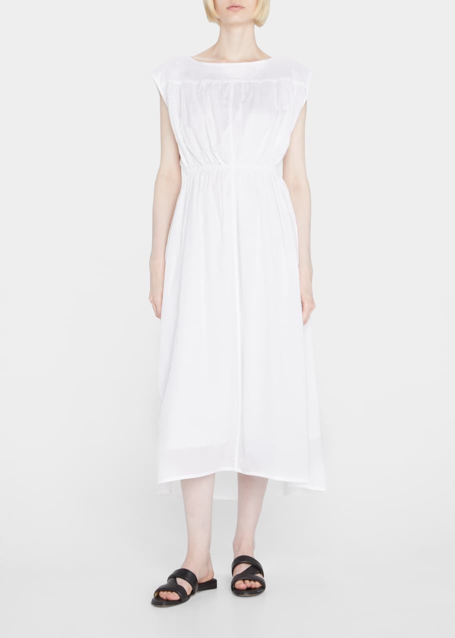knee length dresses for ladies Button Front Boat Neck Midi Dress main image 0