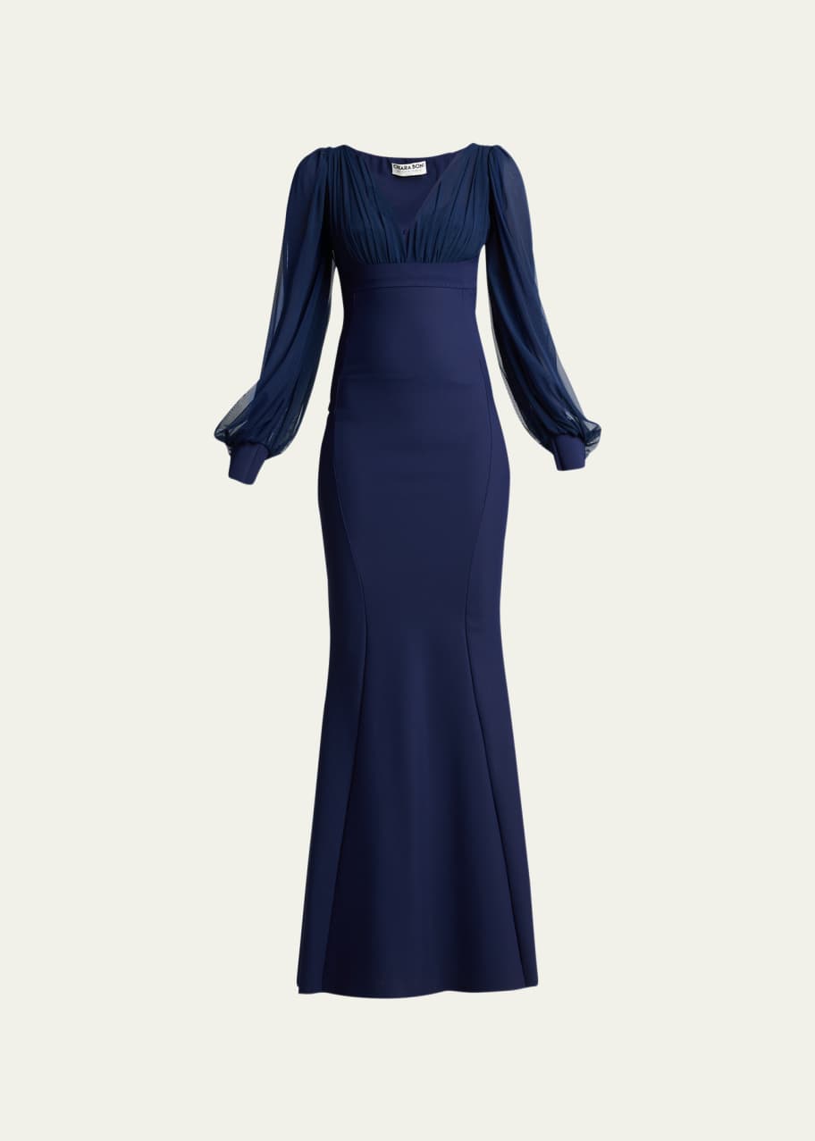 Chiara Boni La Petite Robe Perlita Sheer-Sleeve Illusion Gown