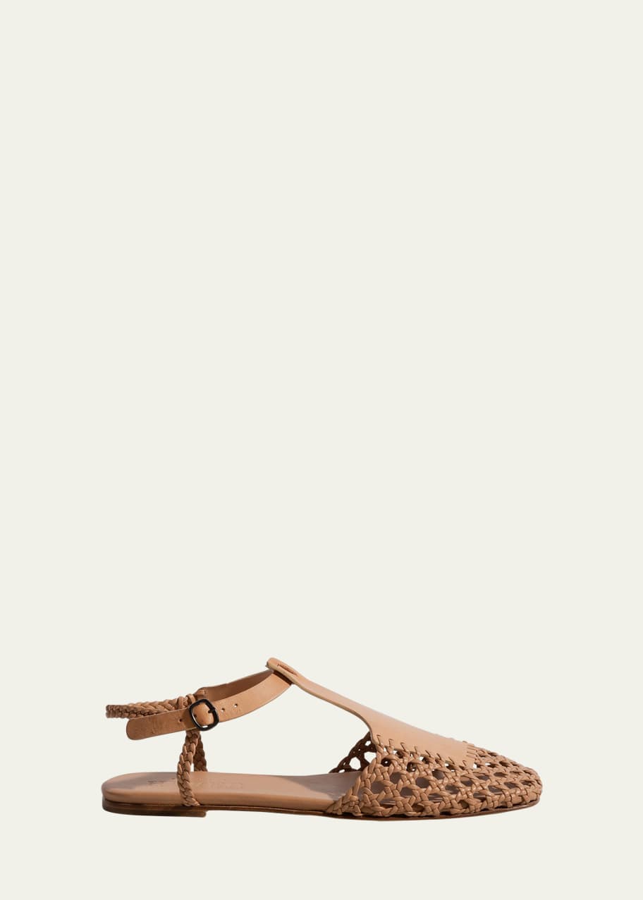 Image 1 of 1: Reixa Hand-Woven Flat T-Bar Sandals