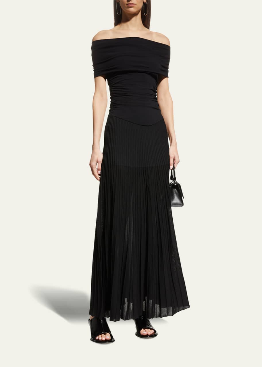 Khaite Marca Off-The-Shoulder Pleated Maxi Dress - Bergdorf Goodman