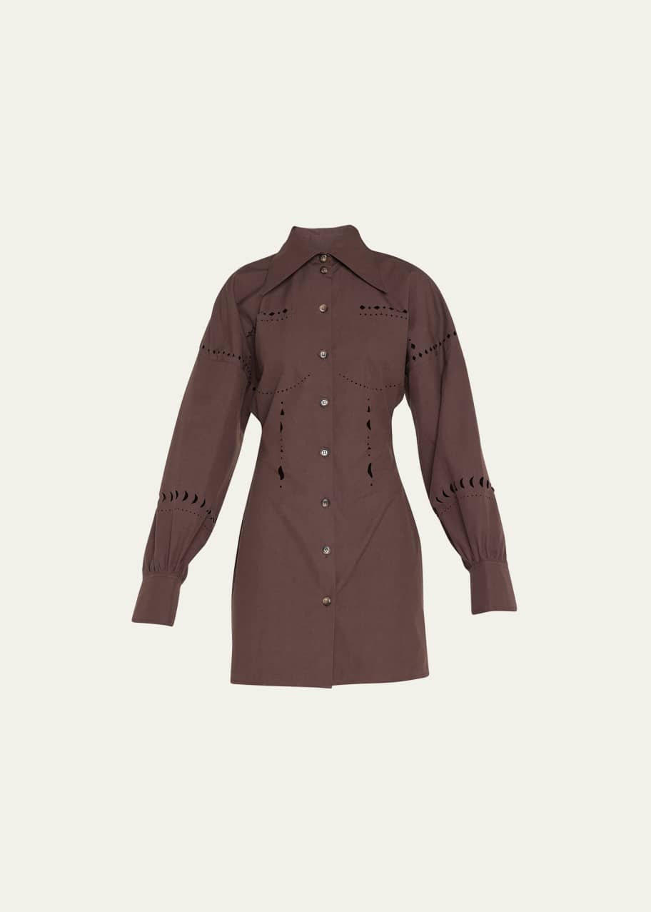laser cut shirt dress Oscar De La Renta laser-cut Floral Leather Shirt Dress | Brown