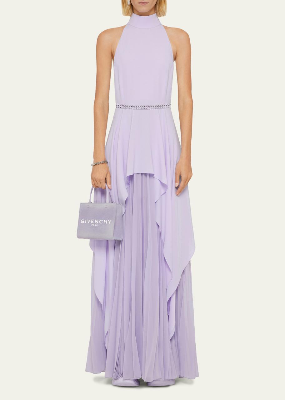 Givenchy Double-Folded Layer Pleated Long Dress w/ Chain Belt ...