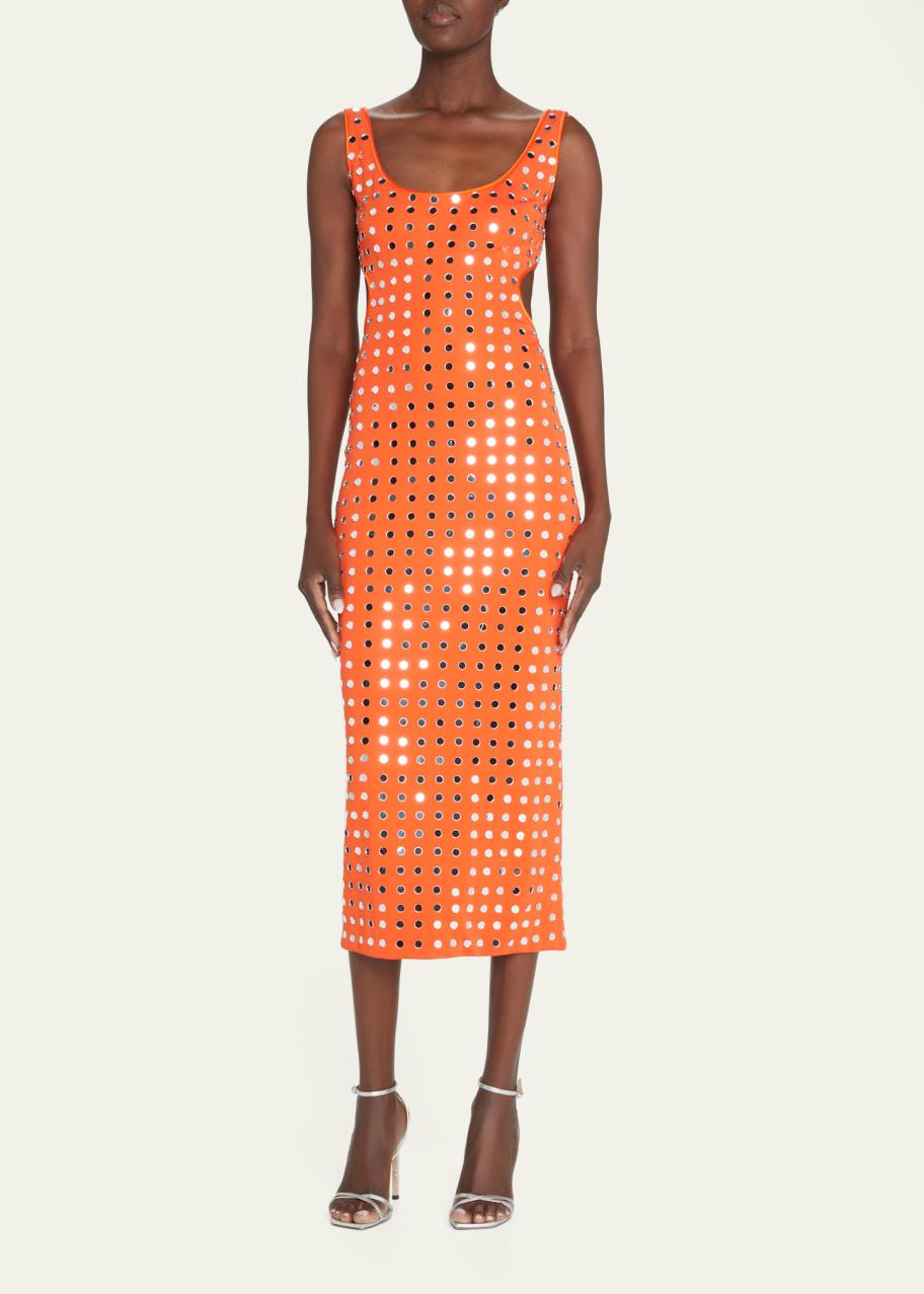 CDGNY Mirror Embellished Cutout Matte Jersey Midi Dress