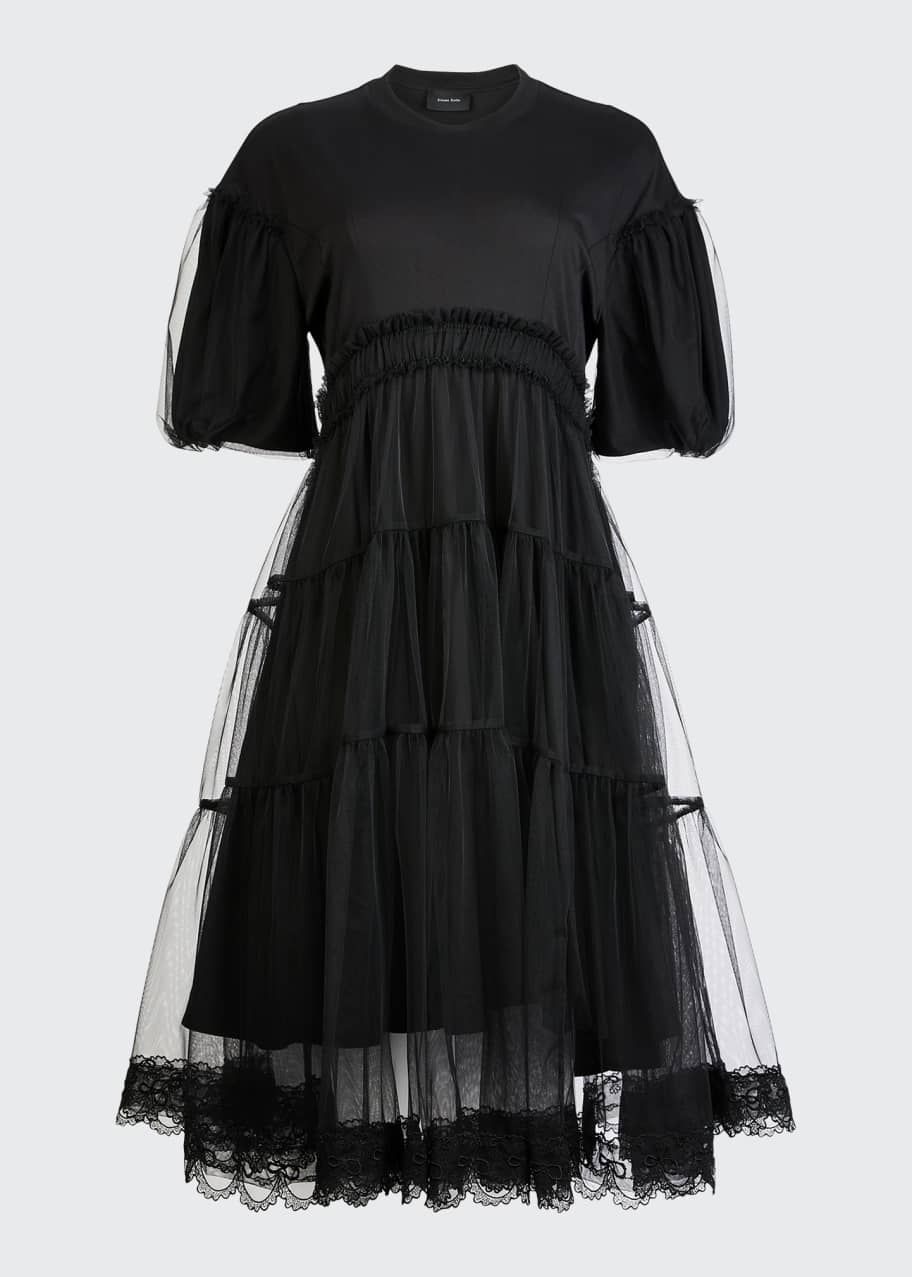 Tiered Tulle Overlay Midi T-Shirt Dress