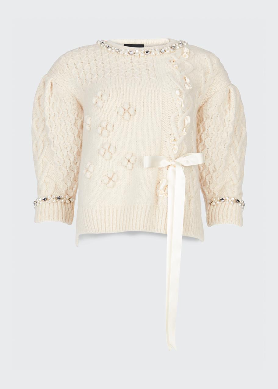 Simone Rocha Ribbon & Bead Embellished Patchwork Pullover - Bergdorf ...