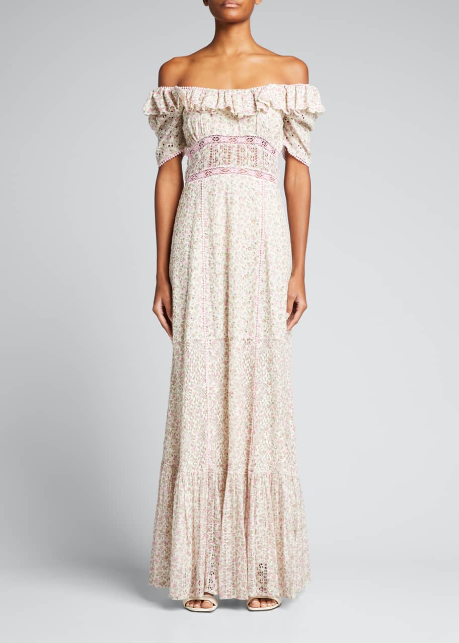 LoveShackFancy Stassie Off-Shoulder Eyelet Maxi Dress - Bergdorf Goodman