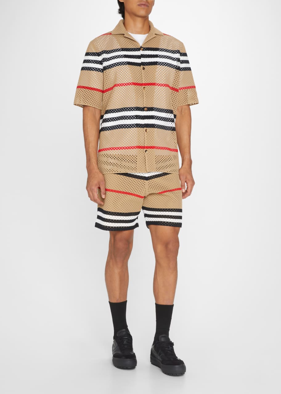 Men s Icon Stripe Pointelle Knit Polo Shirt