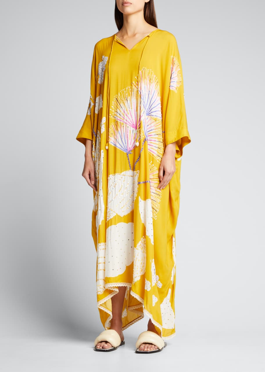 Verandah Hand Beaded Mono Panel Kaftan Dress In Ochre Awash - Bergdorf  Goodman