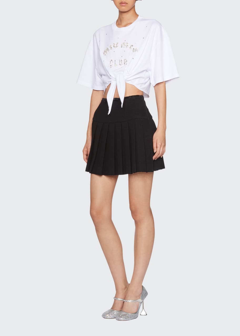 ★MiuMiu★ Embroidered Crop Cotton T-Shirt White Crystal MJN ☆MiuMiu☆ Embroidered Crop Cotton T-Shirt White Crystal MJN