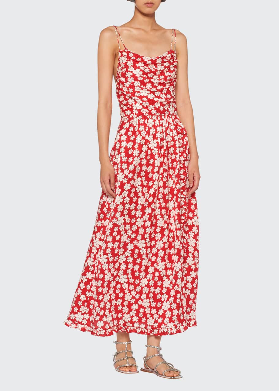 miu miu floral midi dress Miu Miu Floral Neck-Tie Short-Sleeve Midi Dress