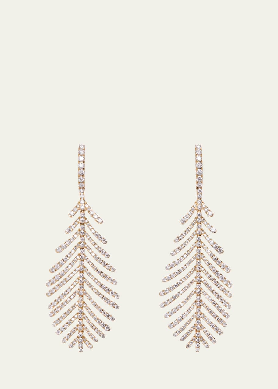 Image 1 of 1: 18K Yellow Gold Diamond Plume Earrings