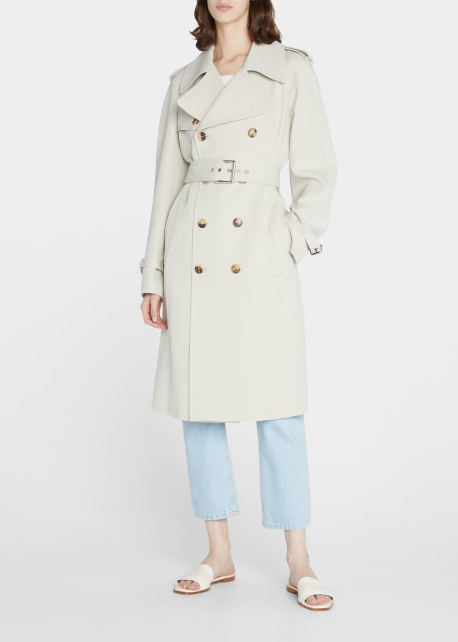 Double Breasted Wool Belted Trench Coat
