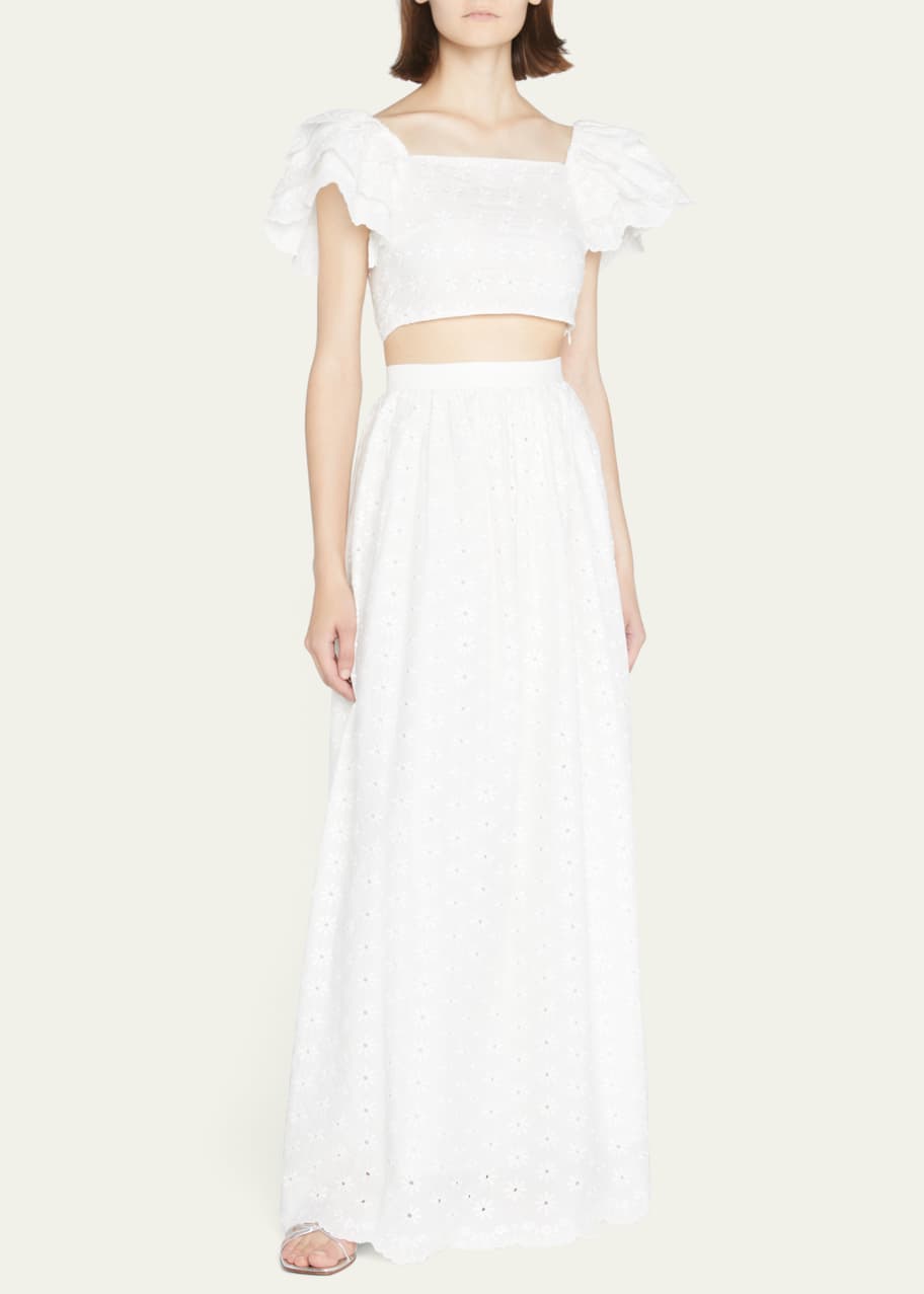 Caroline Constas Kassandra Floral Cotton Eyelet Maxi Skirt
