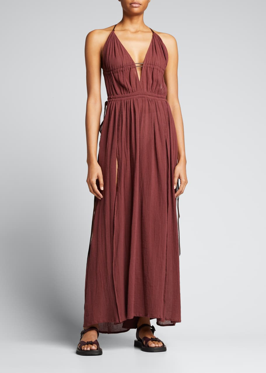 CARAVANA Pomolche Empire Maxi Dress w/ Leather Straps - Bergdorf Goodman