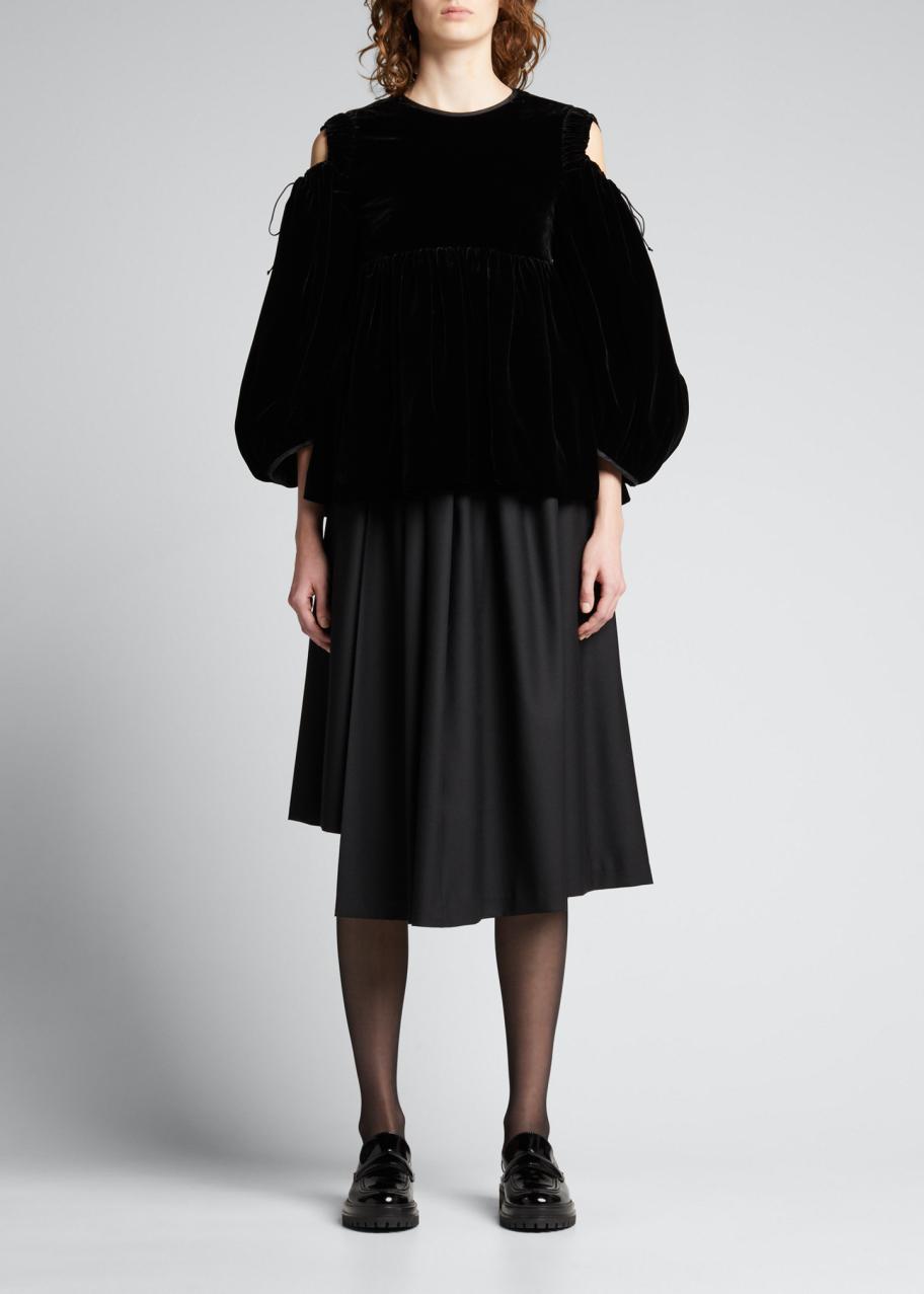 Robe Vintage Années 80 Geoff Bade - Velours Noir Manches Ballon Peplum - Taille 10 - Occasion Très Bon état