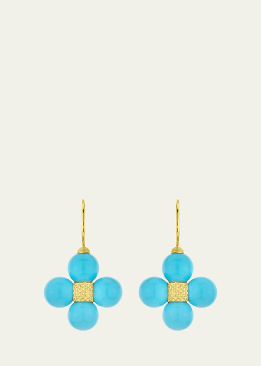 Image 1 of 1: 18K Yellow Gold Sequence Earrings with Turquoise, 6mm