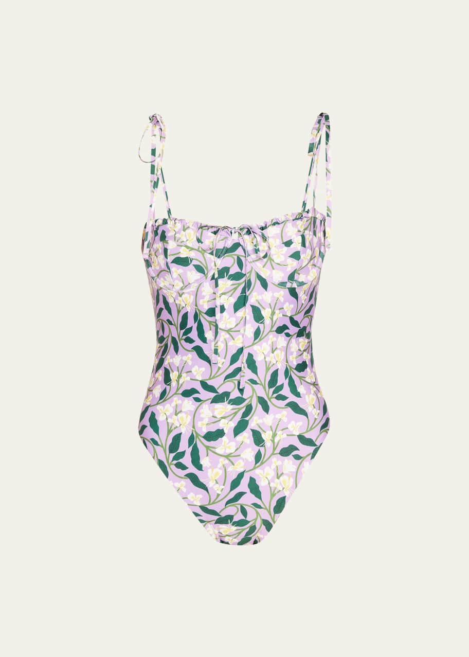 Crop Top Agua By Agua Bendita Gardenias – Violet Fleuri, Taille L, Coton