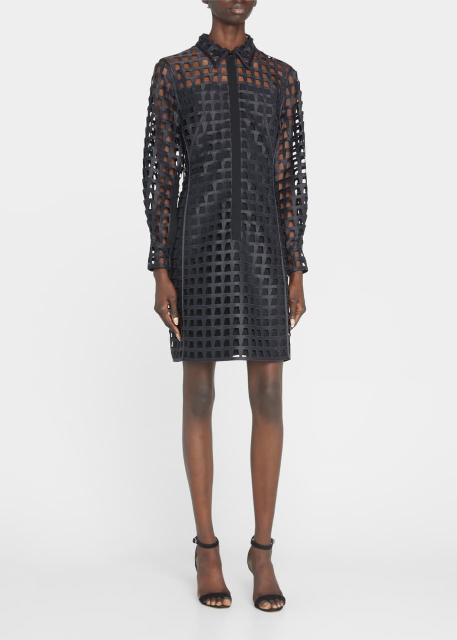 Akris Trapezoid Grid-Embroidered Tunic Dress - Bergdorf Goodman