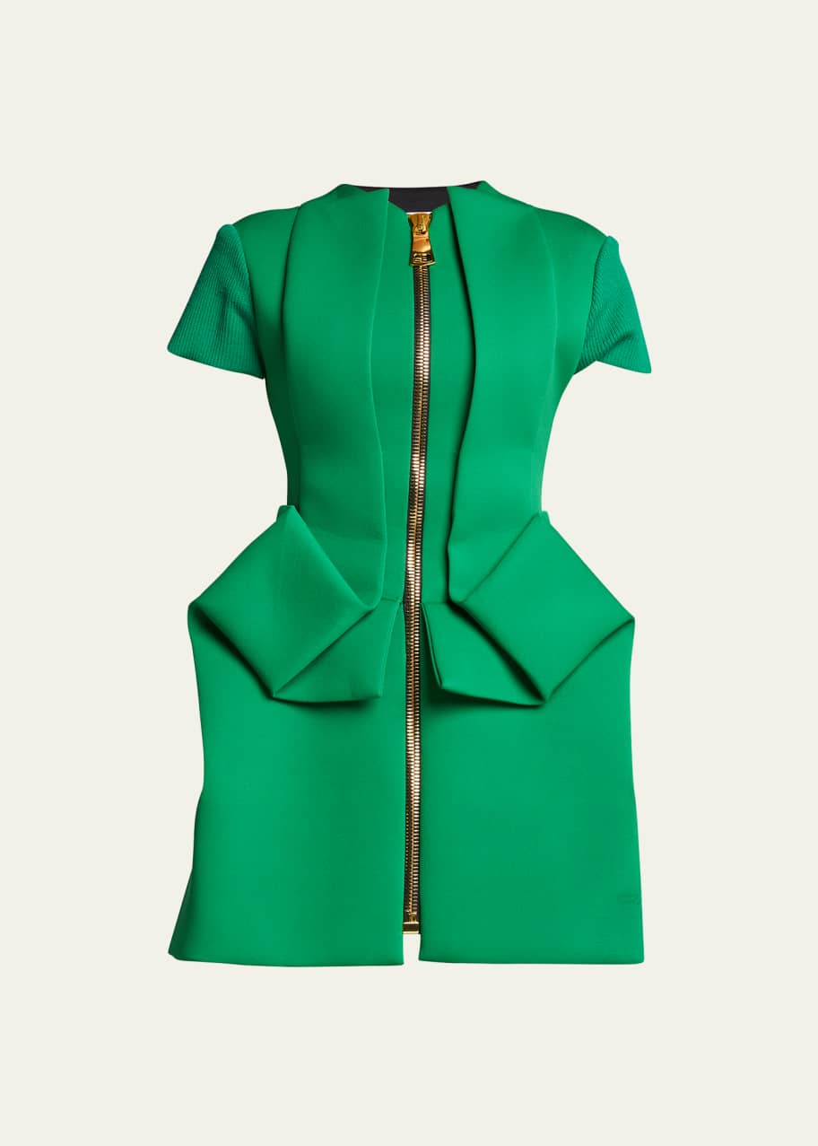 Image 1 of 1: Mixed-Media Neoprene Mini Jacket Dress
