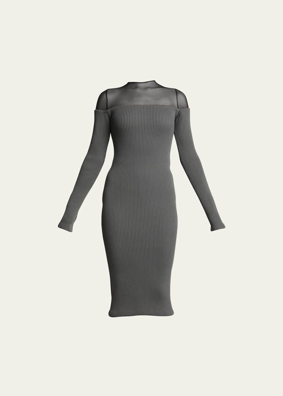 Image 1 of 1: Ribbed Wool Illusion Midi Dress