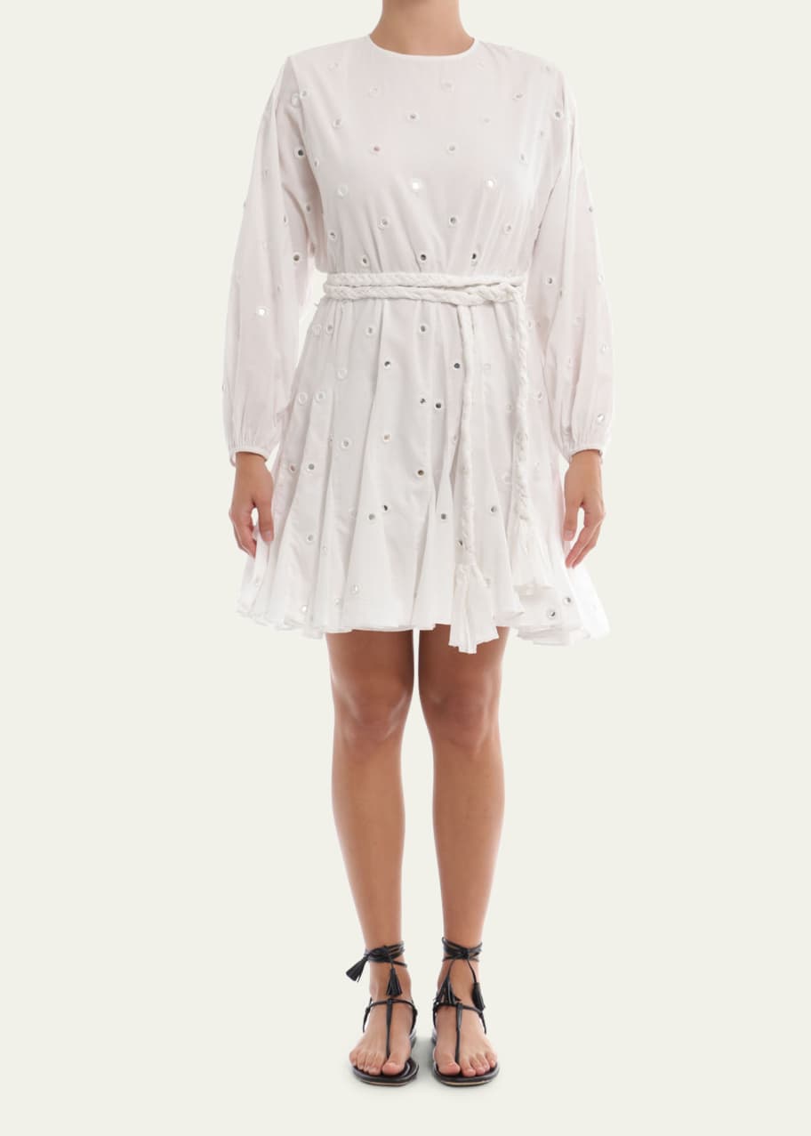 knee length dresses for ladies Plus Size Blush Lace Eyelet Long Sleeve Mini Dress 1x / Blush