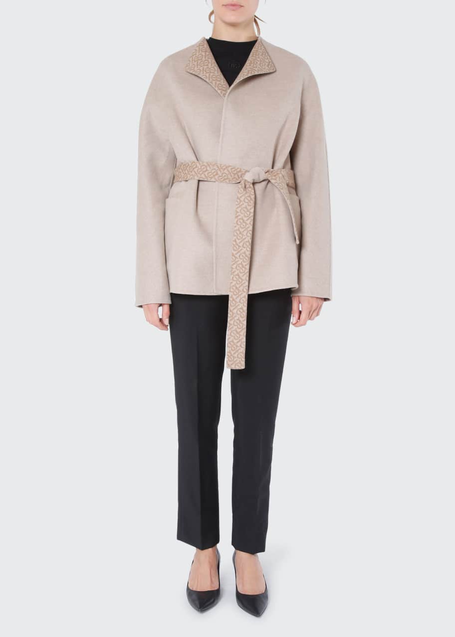 Ennis Monogram Belted Wool Cashmere Wrap Coat