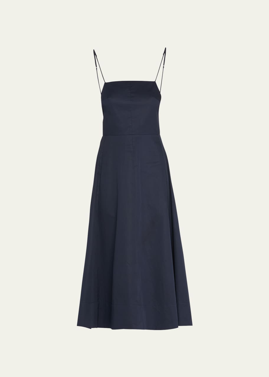 Image 1 of 1: Poplin Open Back A-Line Midi Dress