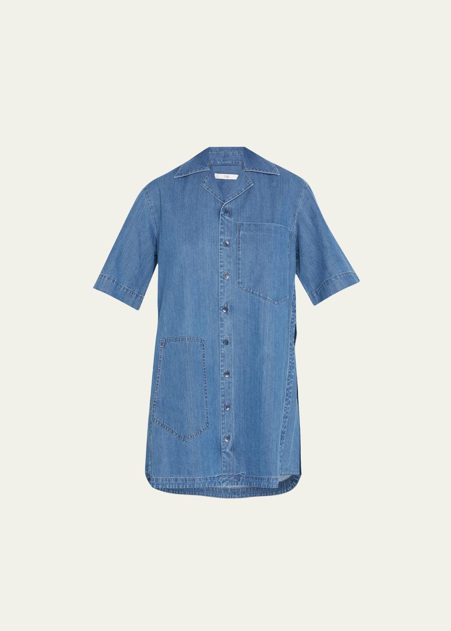 tibi denim shirt dress Button-Front Womens denim Color:Navy Blue/Gray ed41524 Ever-Pretty Shop Double V-Neck low hem just add
