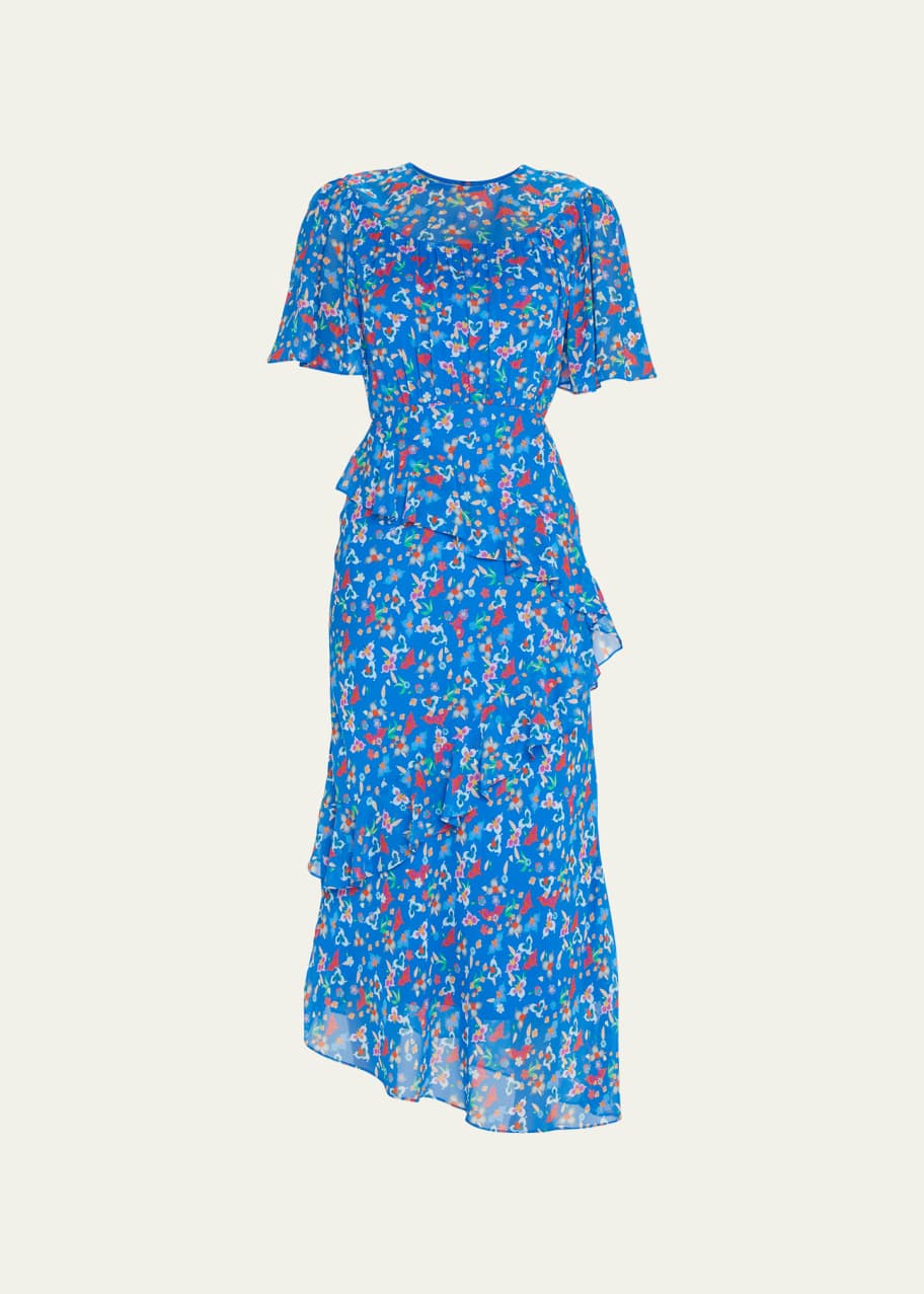 Saloni Vida-B Floral Silk Flounce Dress - Bergdorf Goodman