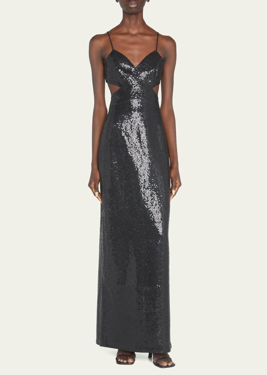 Michael Kors Collection Sequined Crossover Cutout Column Gown ...