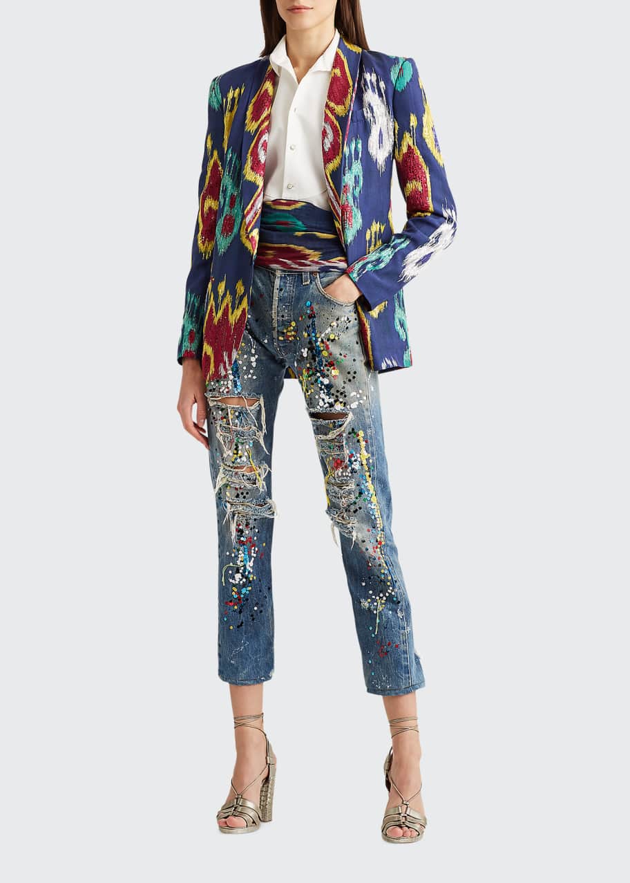 Ralph Lauren Collection Distressed Sequined Boyfriend Denim Pants