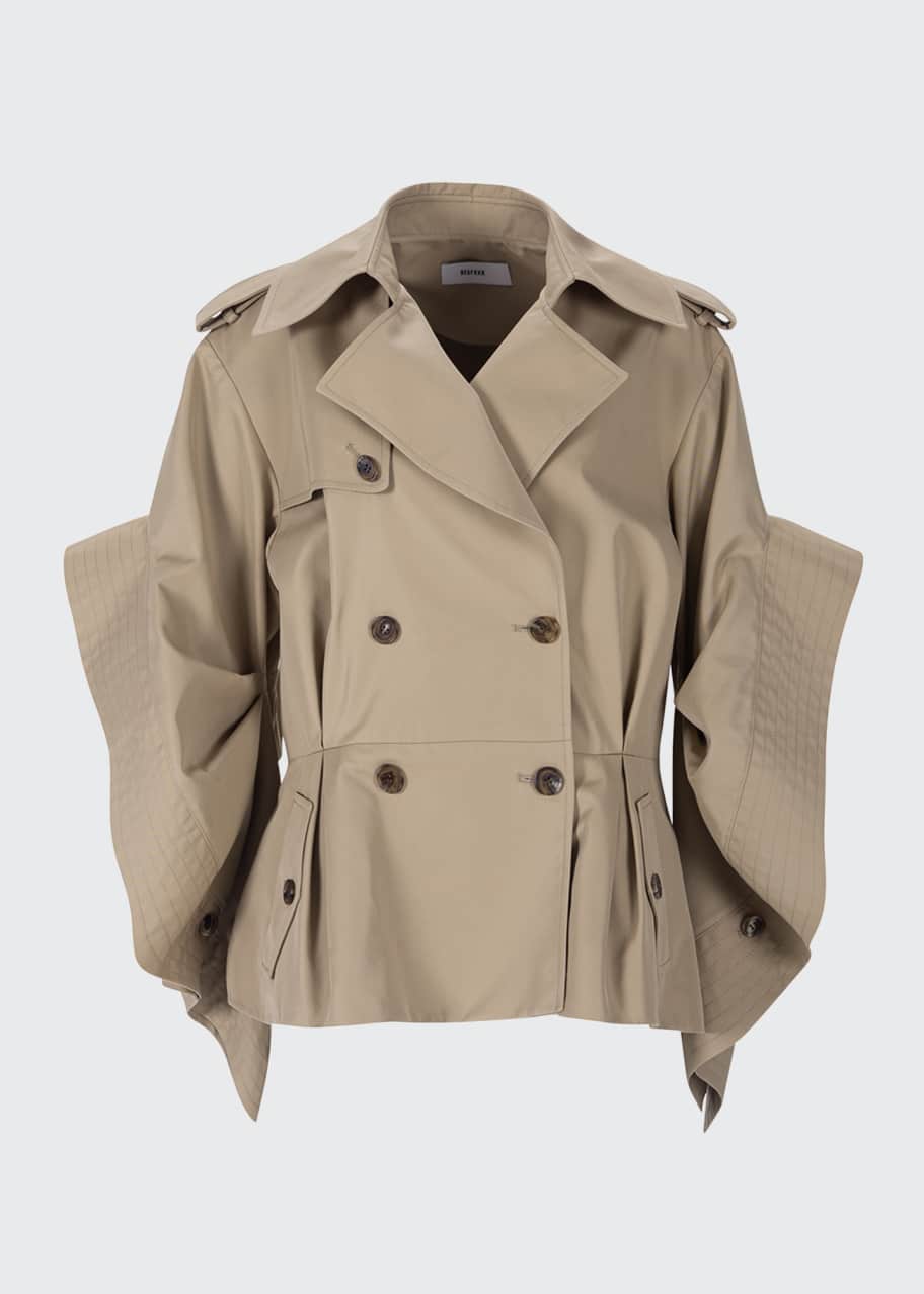 BESFXXK Double-Breasted Crop Trench Jacket w/ Wavy Flaps