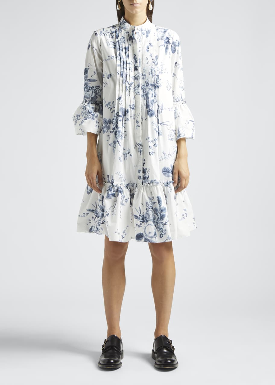 erdem pleated dress Erdem Off-the-shoulder Pleated Printed Cotton-faille Midi Dress - Women - Red Dresses