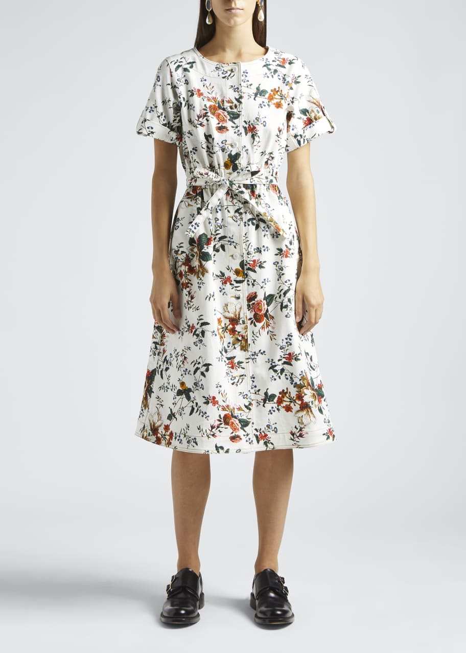 knee length dresses for ladies Ivory & Black Floral Belted Midi Dress - All Dresses main image 1