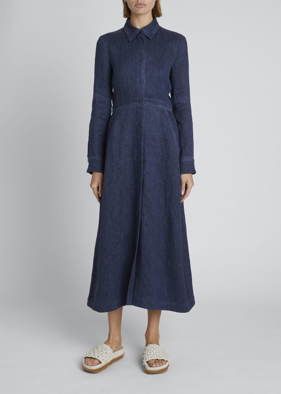 Chloe Long-Sleeve Linen Midi Shirtdress - Bergdorf Goodman