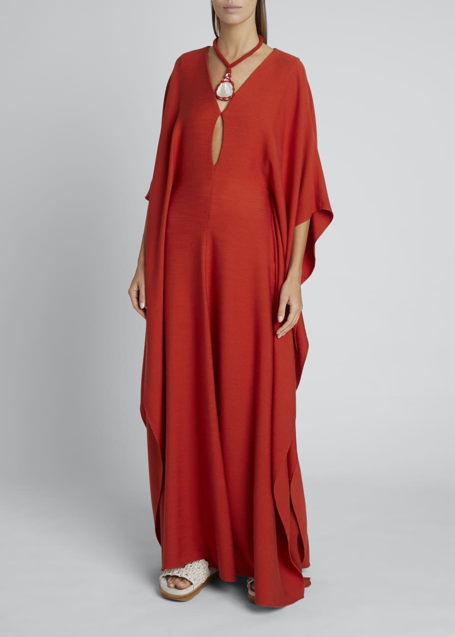 chloe open back dress Chloe Open-Back Kaftan Dress w/ Pinctada Maxima Necklace