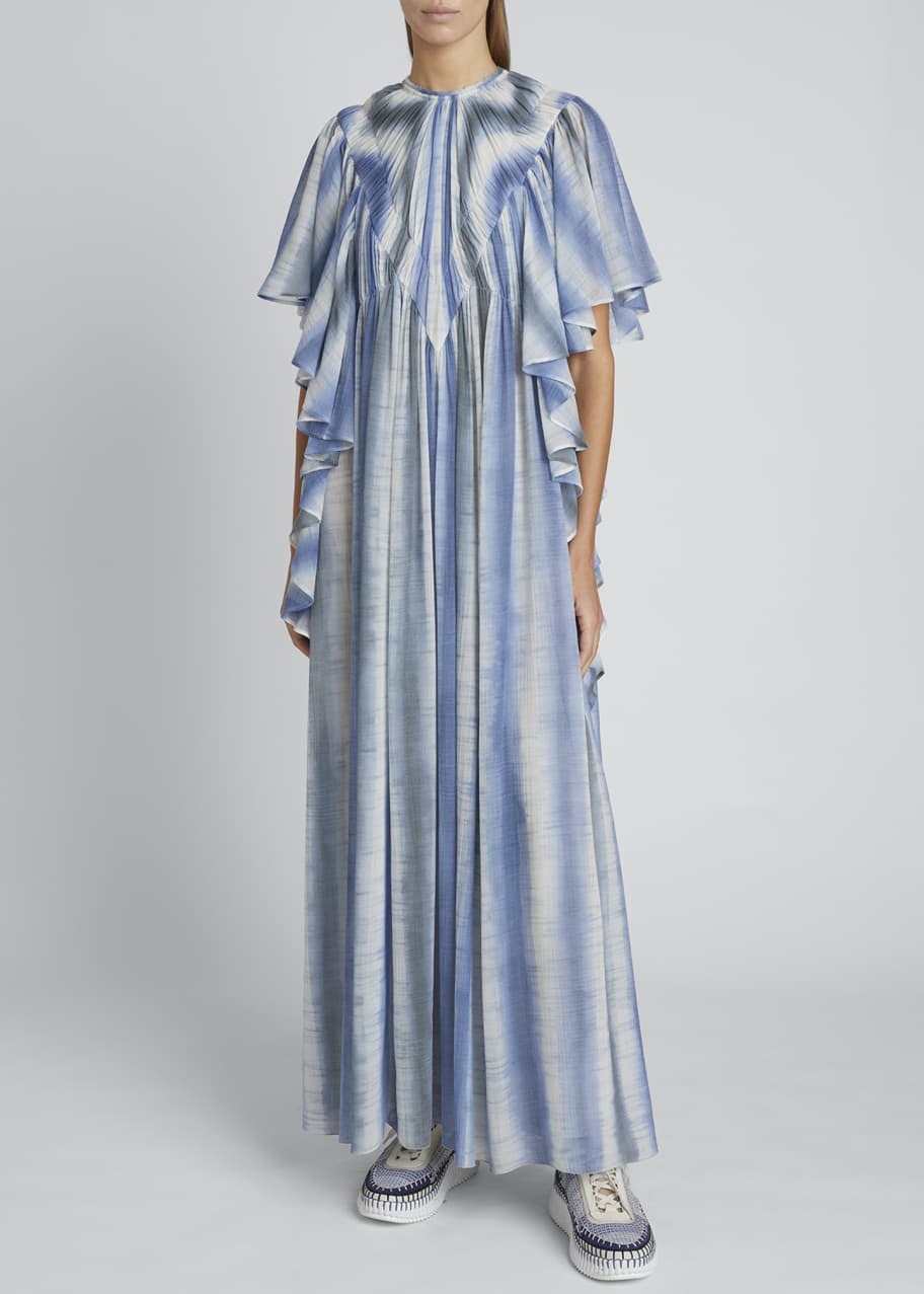 Chloe Striped Tie-Dye Flutter-Sleeve Gauze Maxi Dress - Bergdorf Goodman