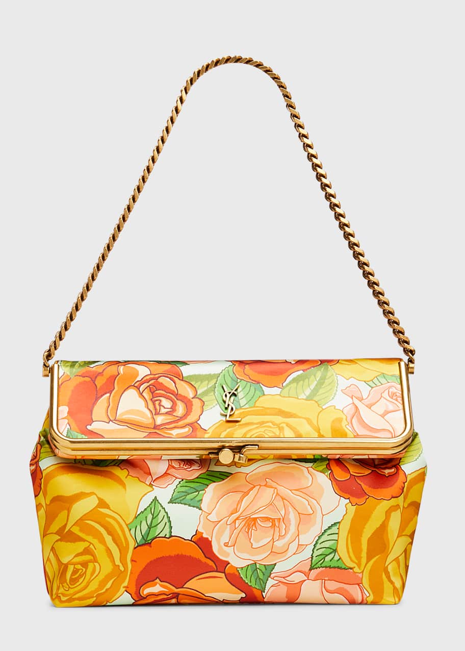 Saint Laurent Sac Charniere Medium Floral Satin Shoulder Bag