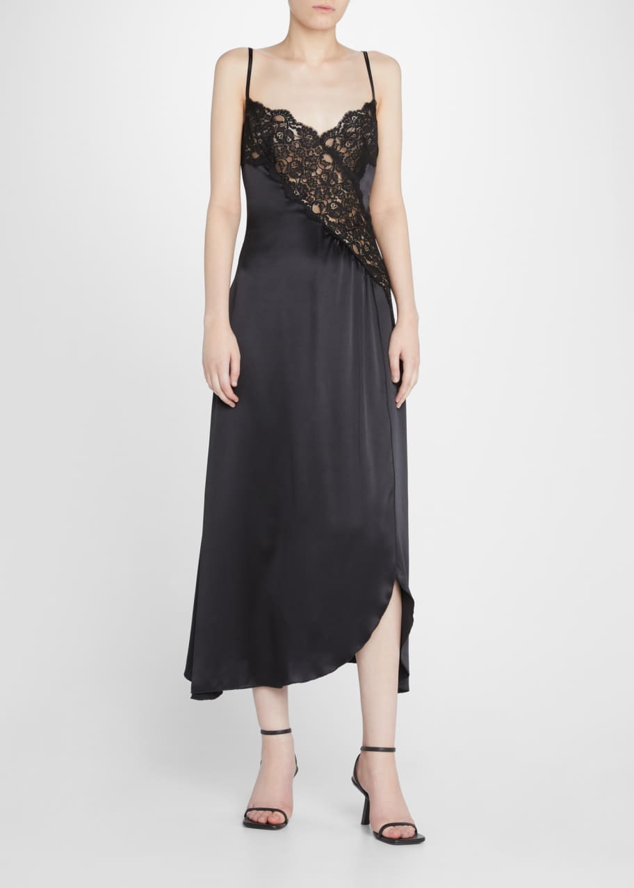 red satin dress with black lace Burgundy Satin and Black Lace Floor Length Prom Dress, Off the Shoulde