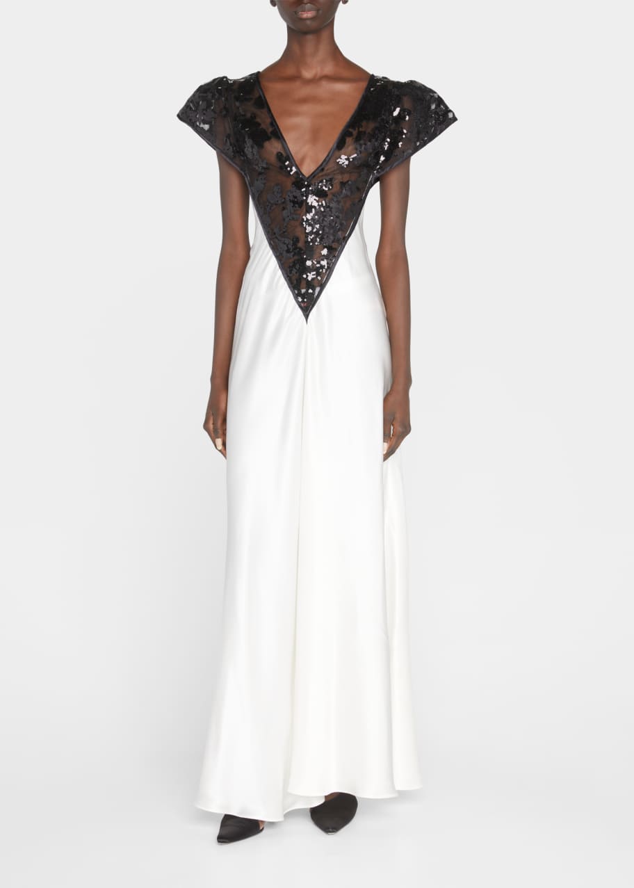 Rodarte Bicolor Sequined Lace Silk Gown - Bergdorf Goodman