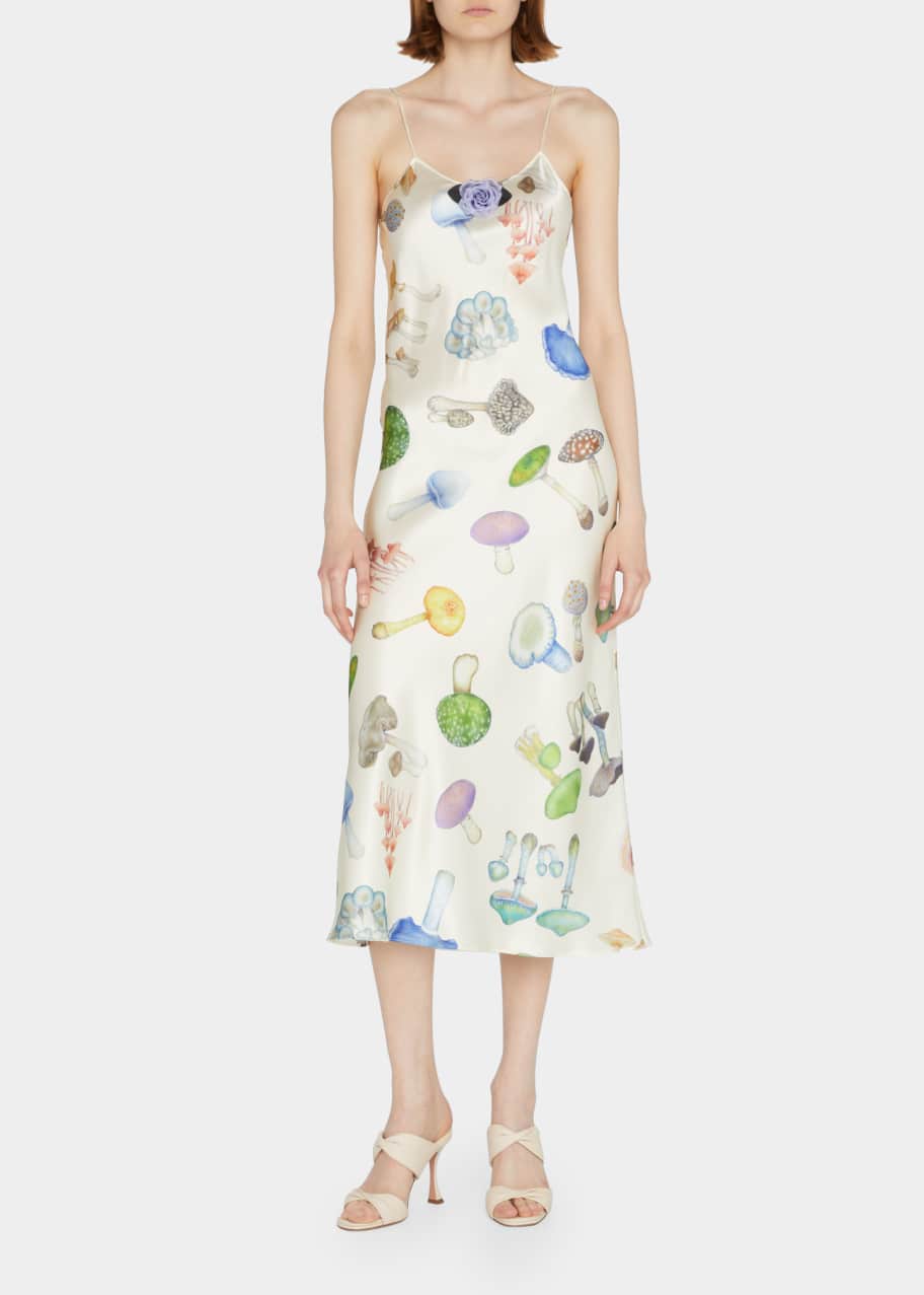 silk mushroom dress Rodarte Mushroom Silk Slip Dress w/ Flower Applique
