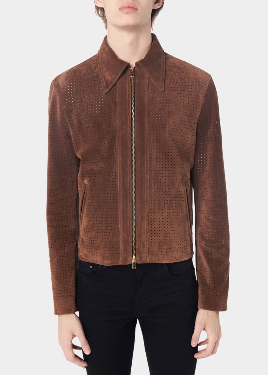 Amiri Men's Perforated Suede Zip-Up Jacket - Bergdorf Goodman