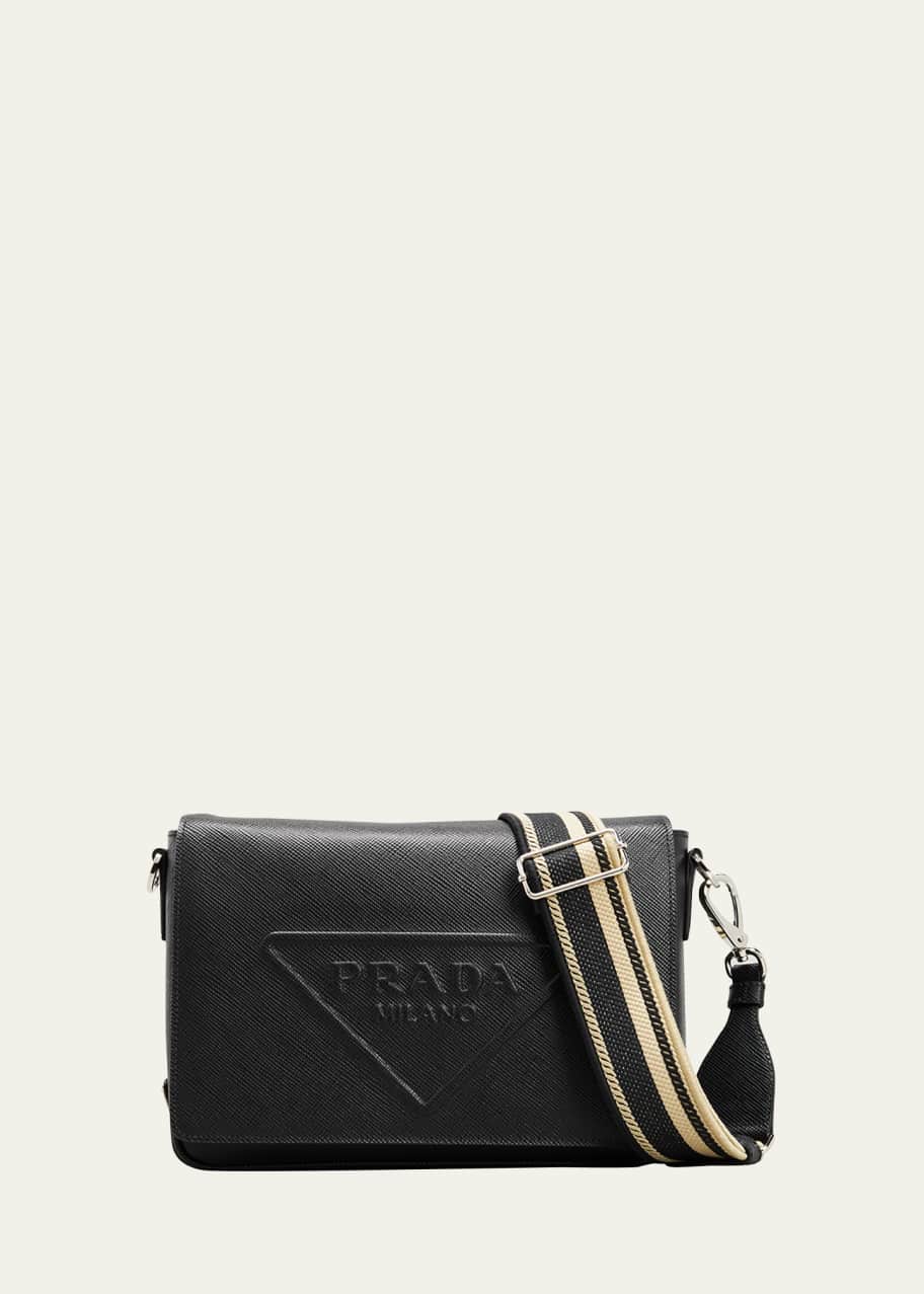 PRADA: bag in saffiano leather with triangular logo - Black